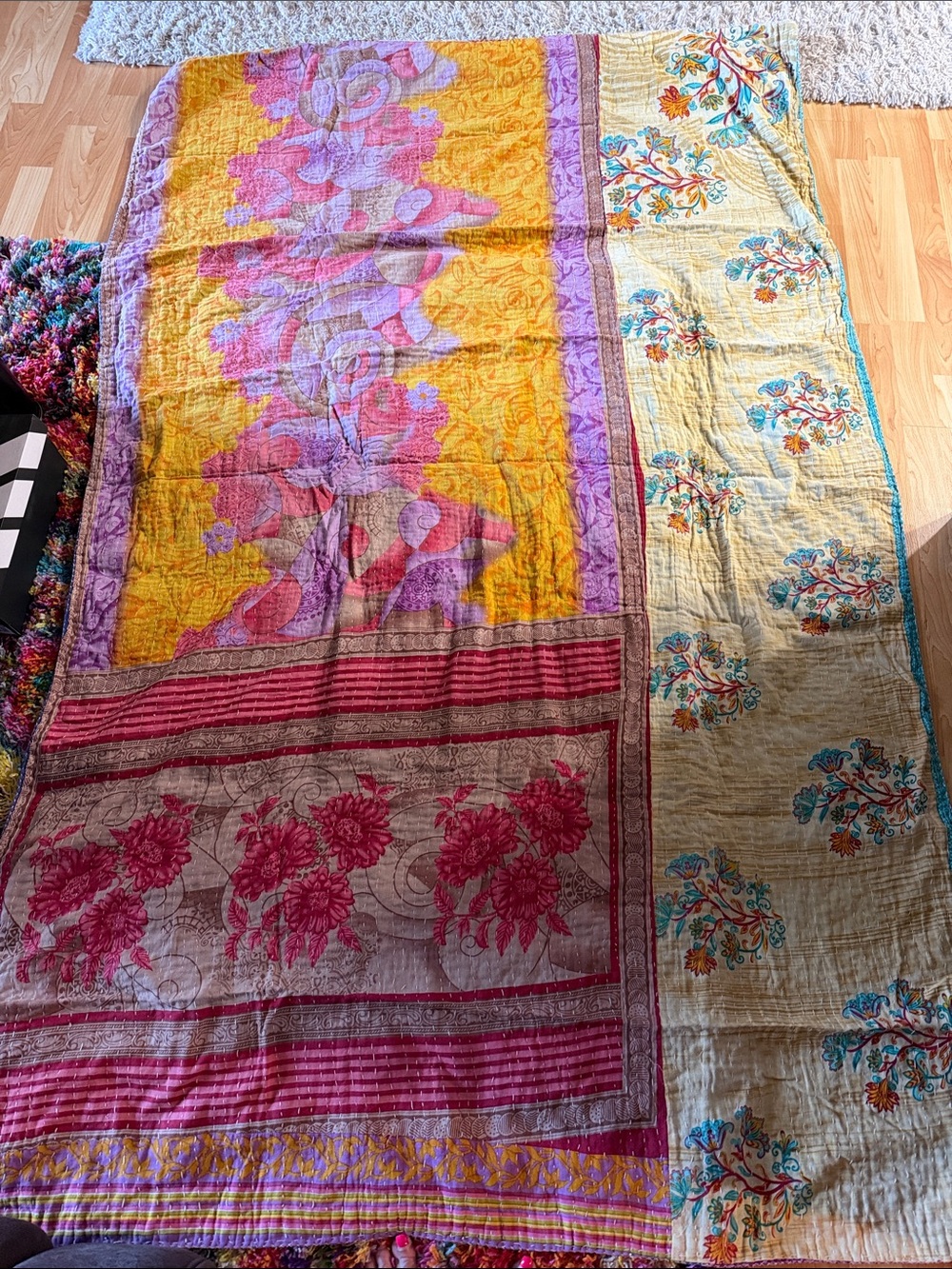 Kantha handmade artesian blanket twin size
